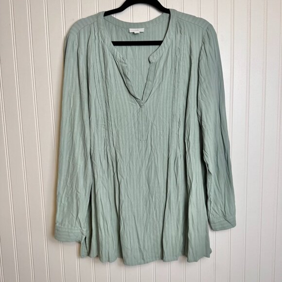 J Jill pleated long sleeve V-neck blouse size large L32 - Picture 1 of 5